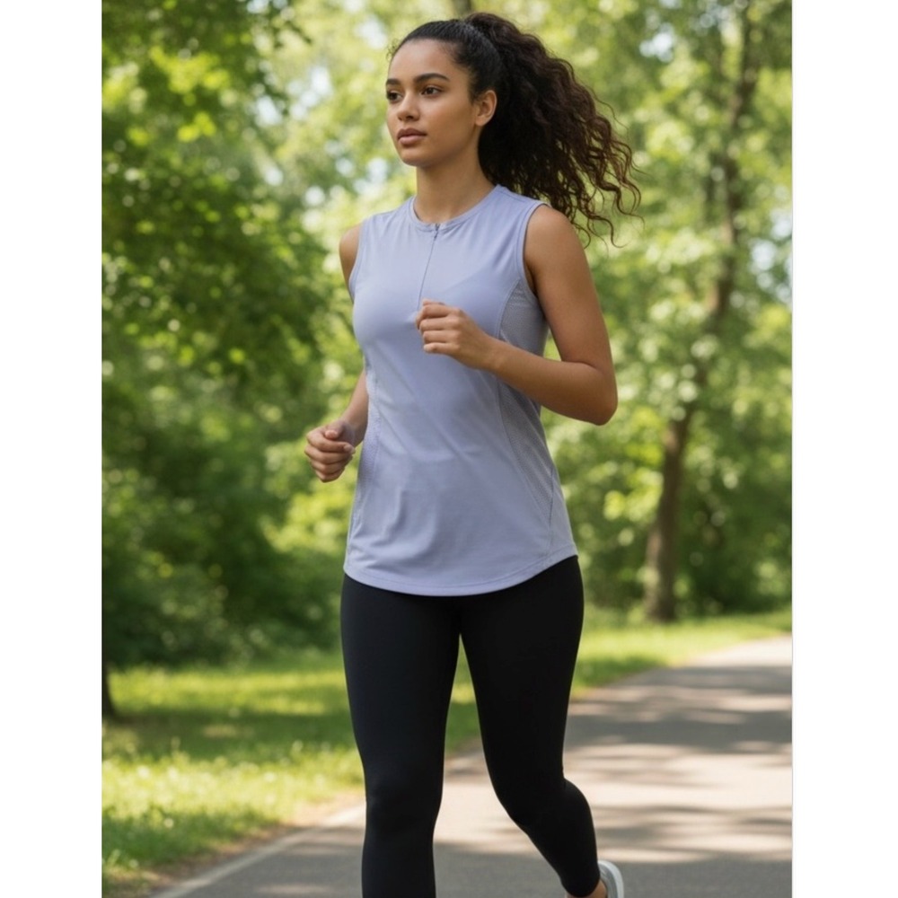 Athleta 1/4 Zip Tank Top Women's Size S Blue Activewear